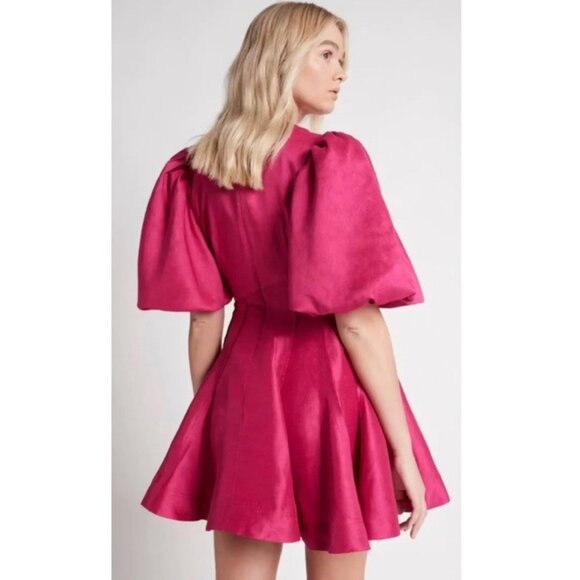 NWT Aje Admiration Asymmetric Linen Blend Cutout Mini Dress in Fuschia - Picture 2 of 13